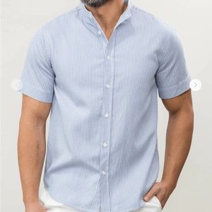 Cozy Earth, Men’s Linen Mock Neck, Short Sleeve Button Down